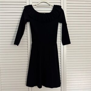 Zara Black Mini Dress Ruffled Neckline Eyelet Details Pleated Skirt Goth Witch S